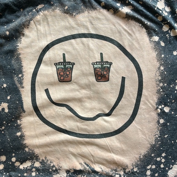 NWOT Iced Coffee Smile Face Tee Shirt Gray Acid Washed Size L - Picture 6 of 6